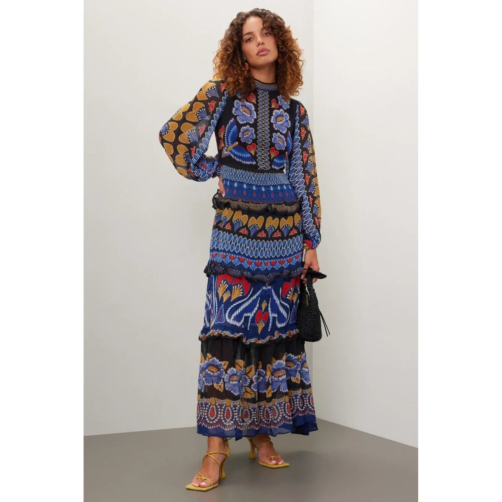 FARM Rio Blue Multi-Color Printed Maxi Dress
